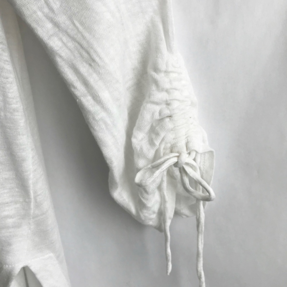 J Jill Love 100% Linen White Open Front Pocket Cardigan M 3/4 Ruched Sleeves - Picture 5 of 8